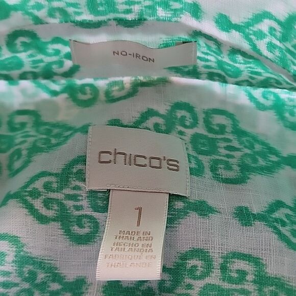 Linen Mint Green & White Summer Button Up Tunic 3/4 Sleeves - Picture 9 of 9